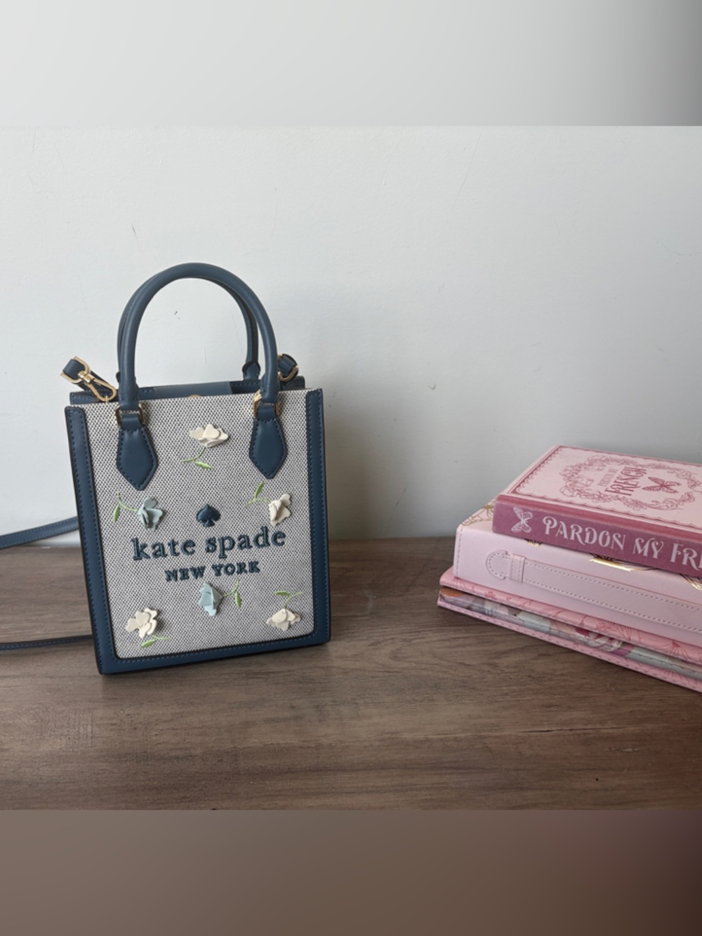 Kate Spade Ellie Mini with Floral Appliqué Canvas Tote in Blue